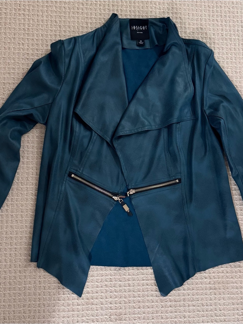 Insight Teal Faux Leather Drape Jacket EUC